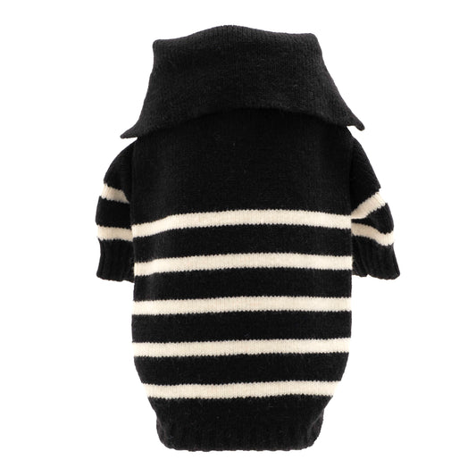 Stripe 1/4 Zip Pullover Dog Sweater – Acrylic, Black/White, Sizes XS–XXL