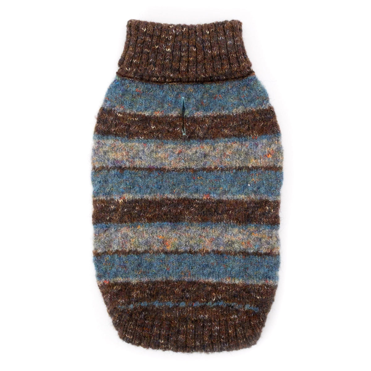 Tweed Stripe Turtleneck Dog Sweater – Polyester, Blue & Burgundy, Sizes XS–XXL