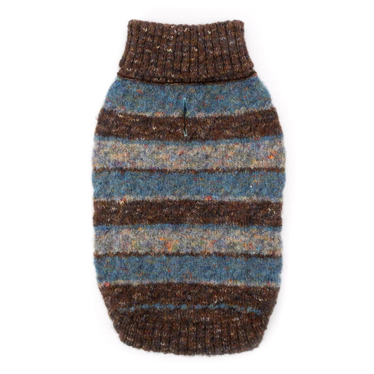 Tweed Stripe Turtleneck Dog Sweater – Polyester, Blue & Burgundy, Sizes XS–XXL