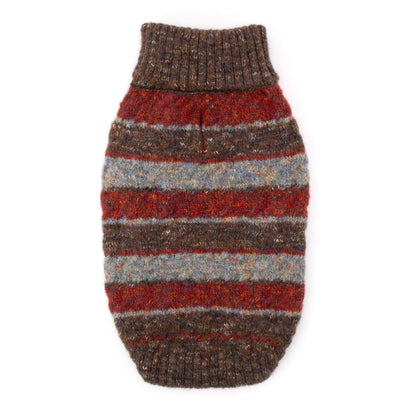Tweed Stripe Turtleneck Dog Sweater – Polyester, Blue & Burgundy, Sizes XS–XXL