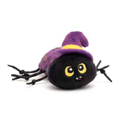 Purple Spider Catnip Cat Toy with Witch Hat, front angle