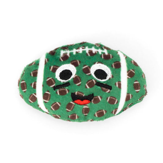 Green Football Catnip Cat Toy with Crinkle Sound, front view of football character