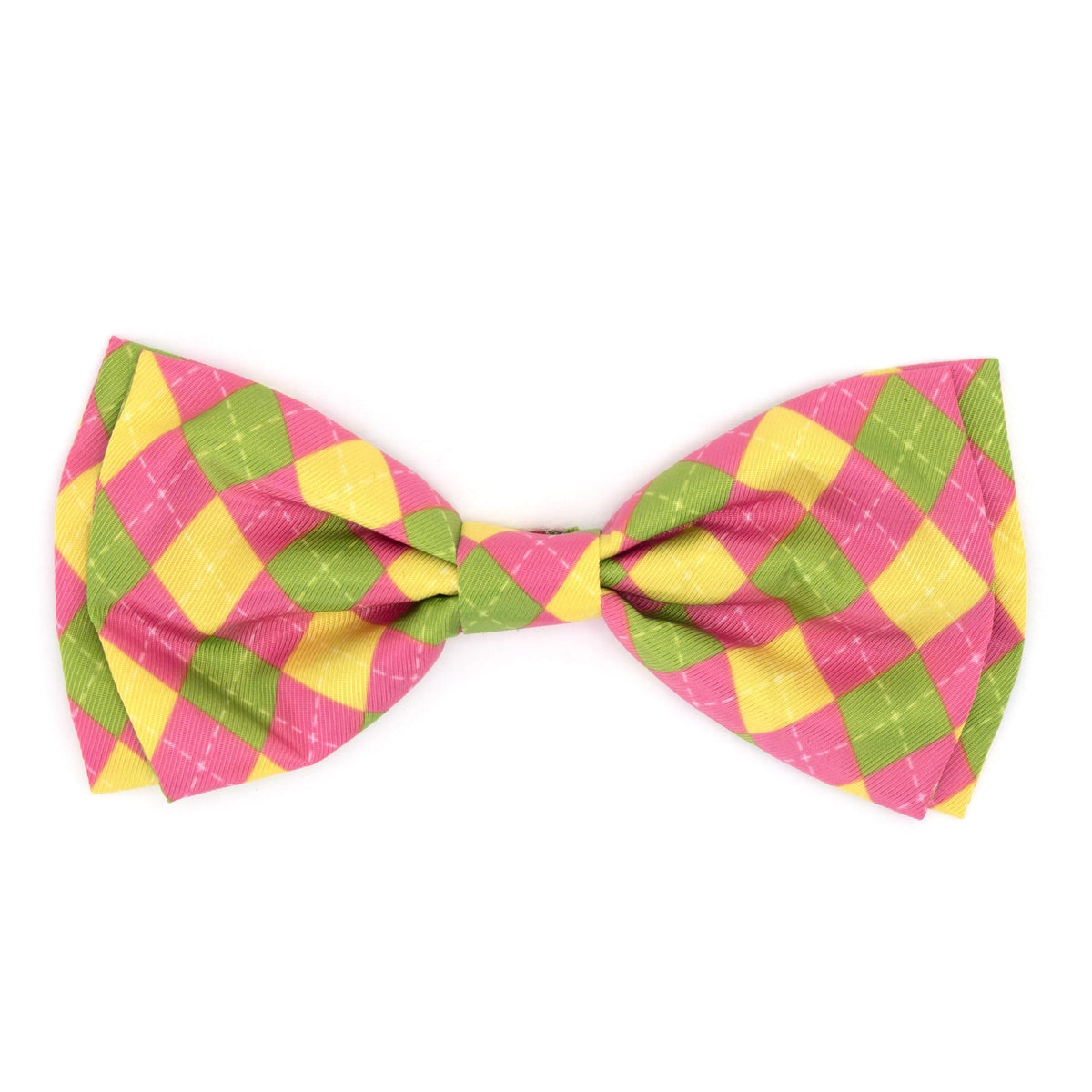 Bright Argyle Dog Bow Tie – Polyester, Multicolored, Sizes S, L