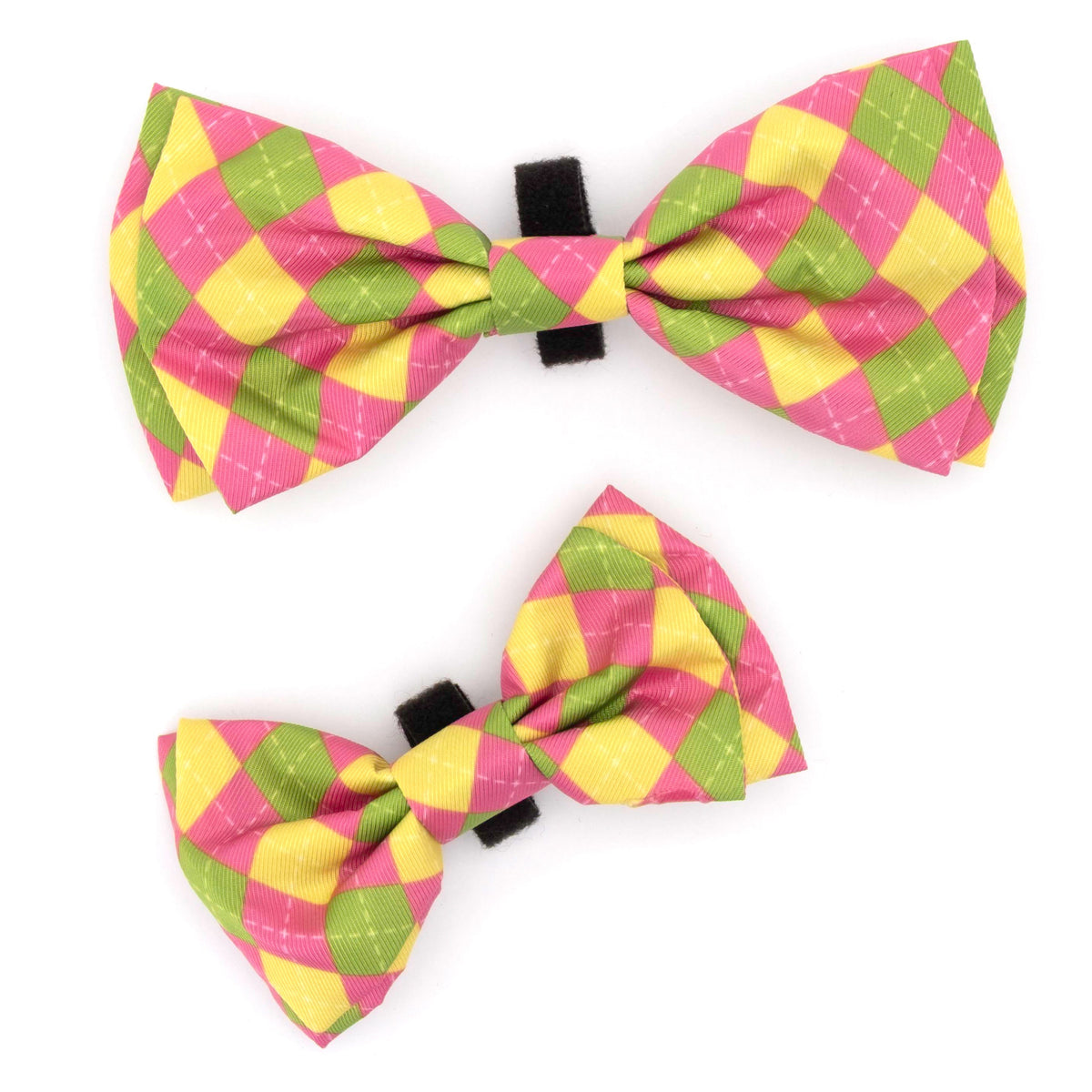 Bright Argyle Dog Bow Tie – Polyester, Multicolored, Sizes S, L