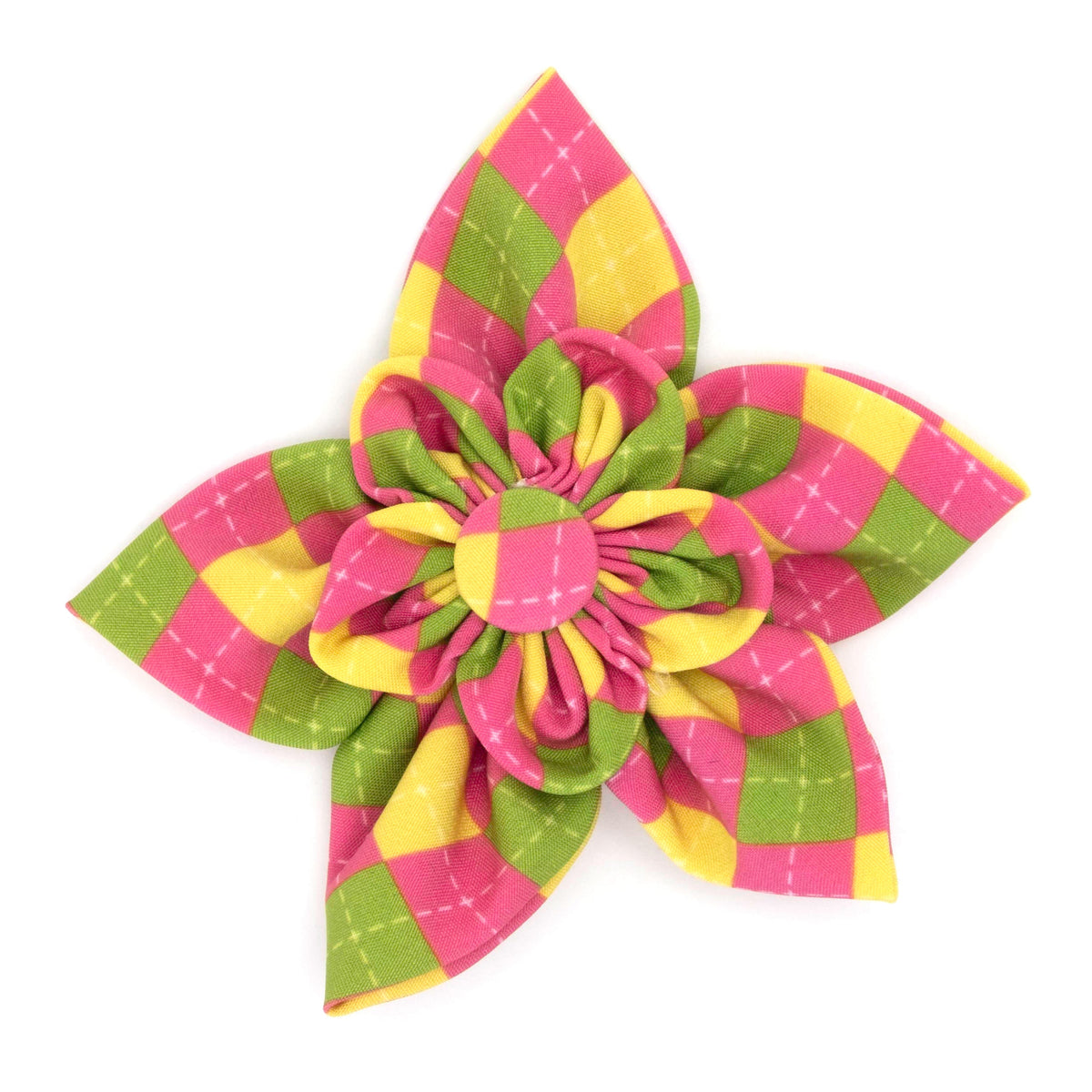 Bright Argyle Dog Flower – Polyester, Multicolored, Sizes S, L