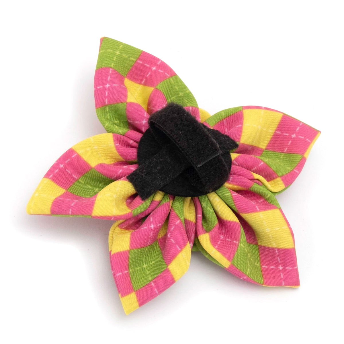 Bright Argyle Dog Flower – Polyester, Multicolored, Sizes S, L
