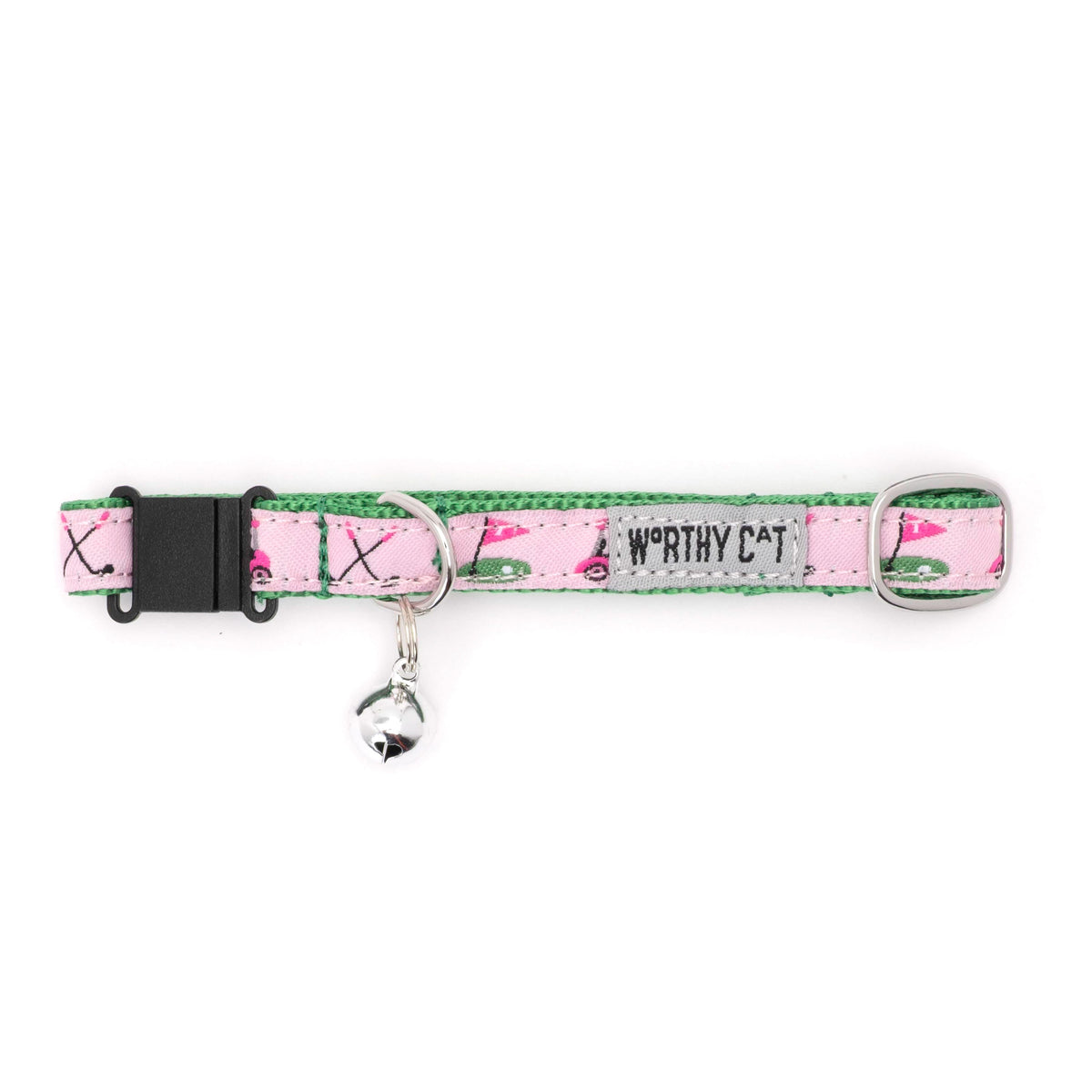 Golf Cat Collar – Green & Pink, Size One Size