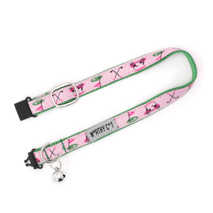Golf Cat Collar – Green & Pink, Size One Size