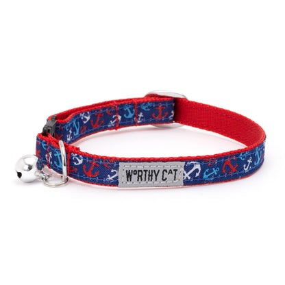 Anchors Ahoy Cat Collar – Red/White/Blue, Size One Size