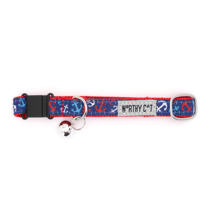 Anchors Ahoy Cat Collar – Red/White/Blue, Size One Size