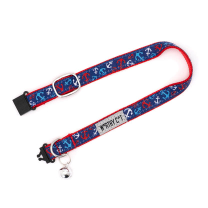 Anchors Ahoy Cat Collar – Red/White/Blue, Size One Size