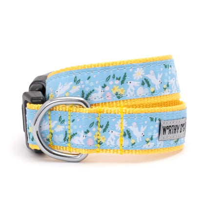 Bunnies & Flowers Dog Dog Collar – Blue, Sizes XS–XL
