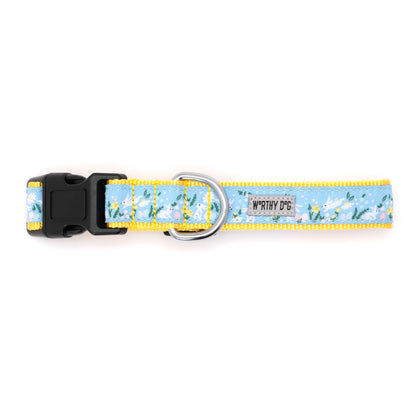 Bunnies & Flowers Dog Dog Collar – Blue, Sizes XS–XL