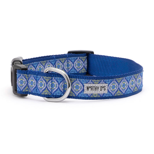 Medallion Dog Dog Collar – Blue & Pink, Sizes XS–XL