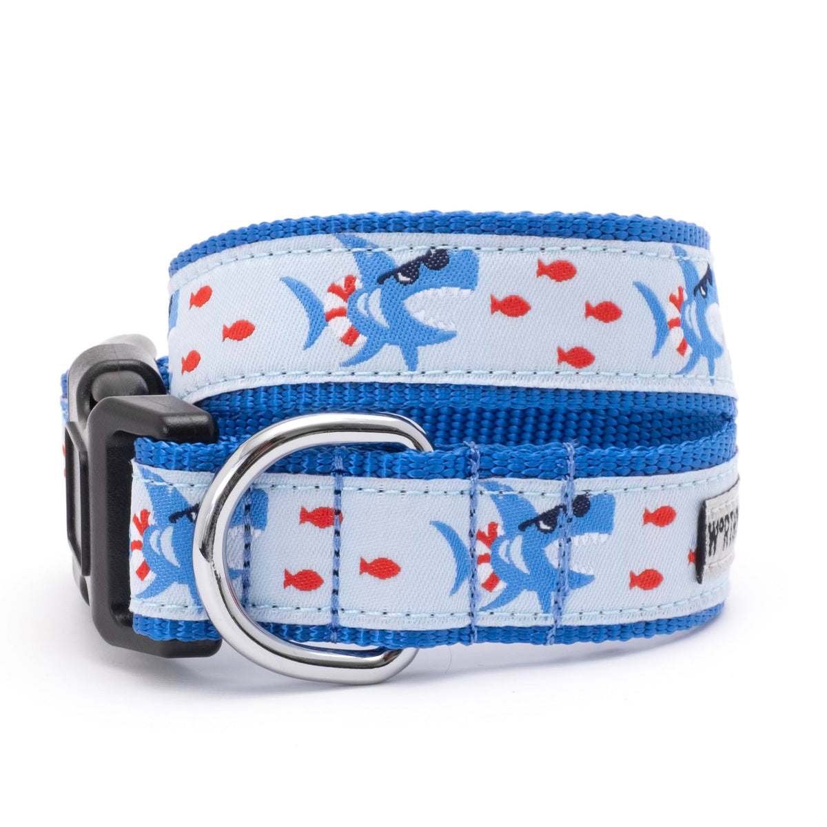 Blue Shark Nylon Dog Collar in blue, main product view