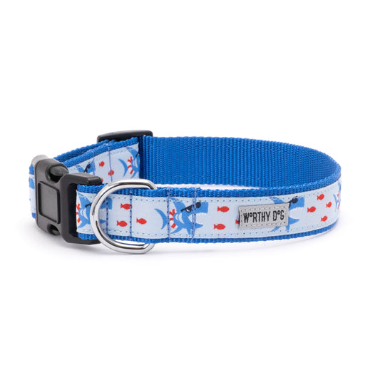 Blue Shark Nylon Dog Collar in blue, product view 2