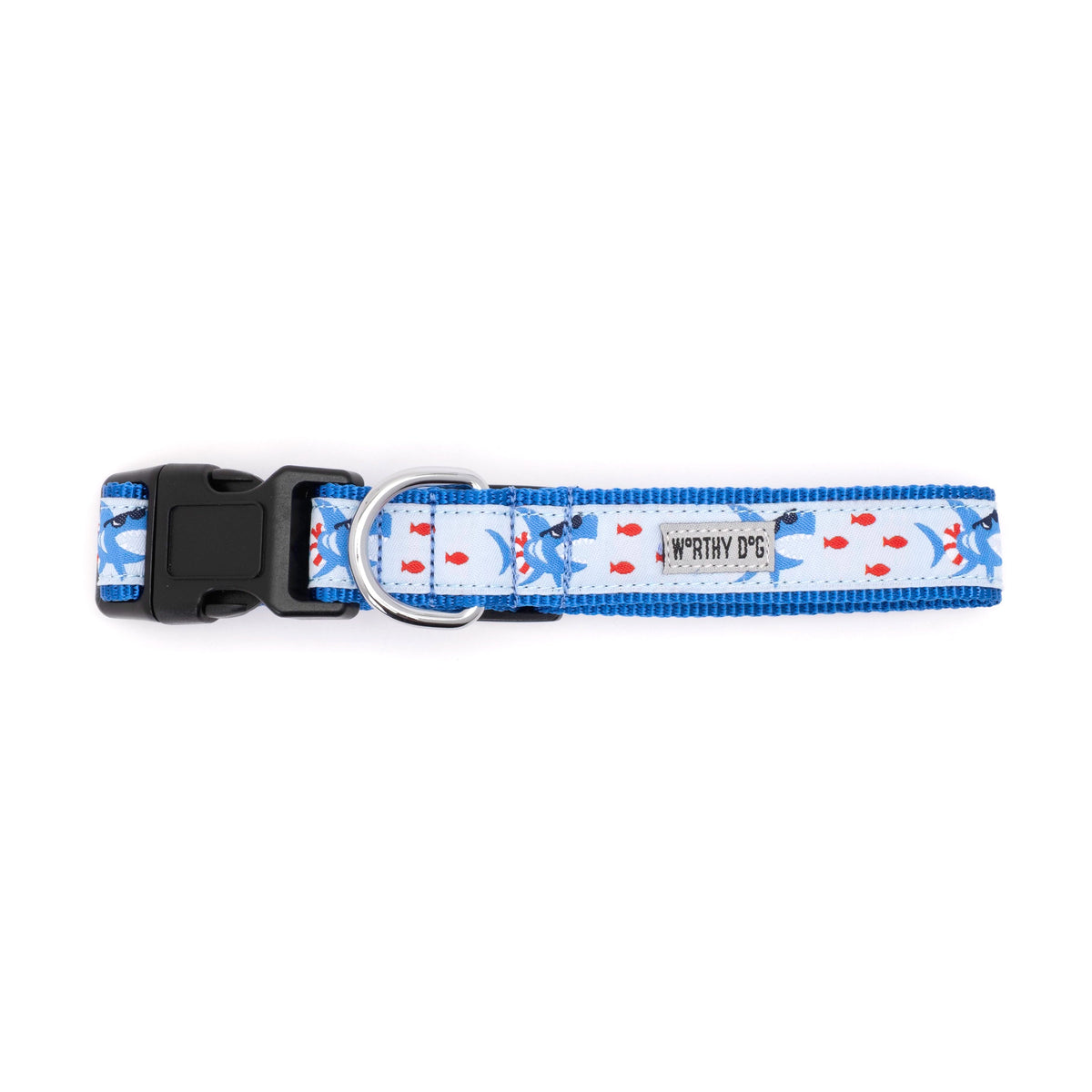 Blue Shark Nylon Dog Collar in blue, product view 3