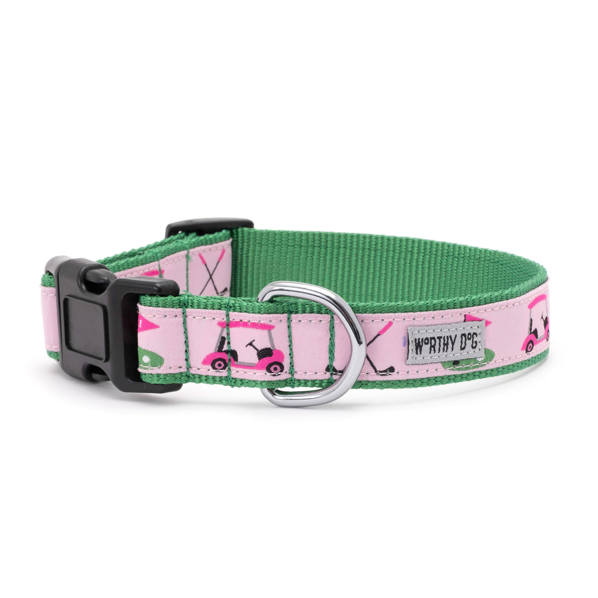 Golf Dog Collar – Green & Pink, Sizes XS–XL