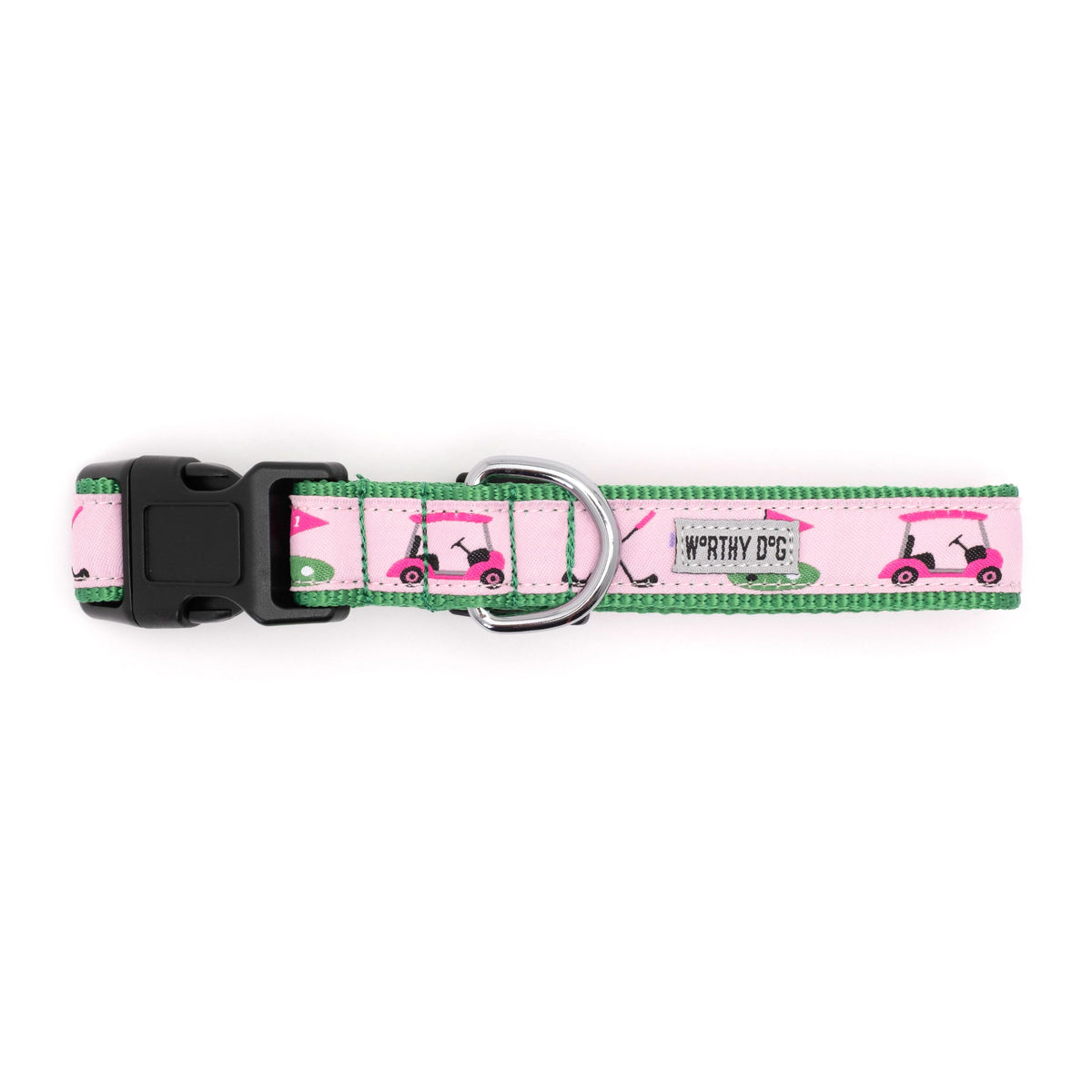 Golf Dog Collar – Green & Pink, Sizes XS–XL