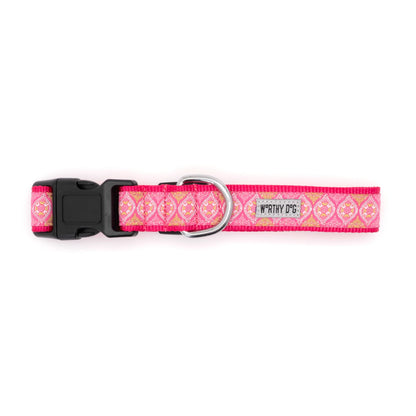 Medallion Dog Dog Collar – Blue & Pink, Sizes XS–XL