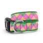 Pink and Green Argyle Nylon Dog Collar in pink/green, main product view