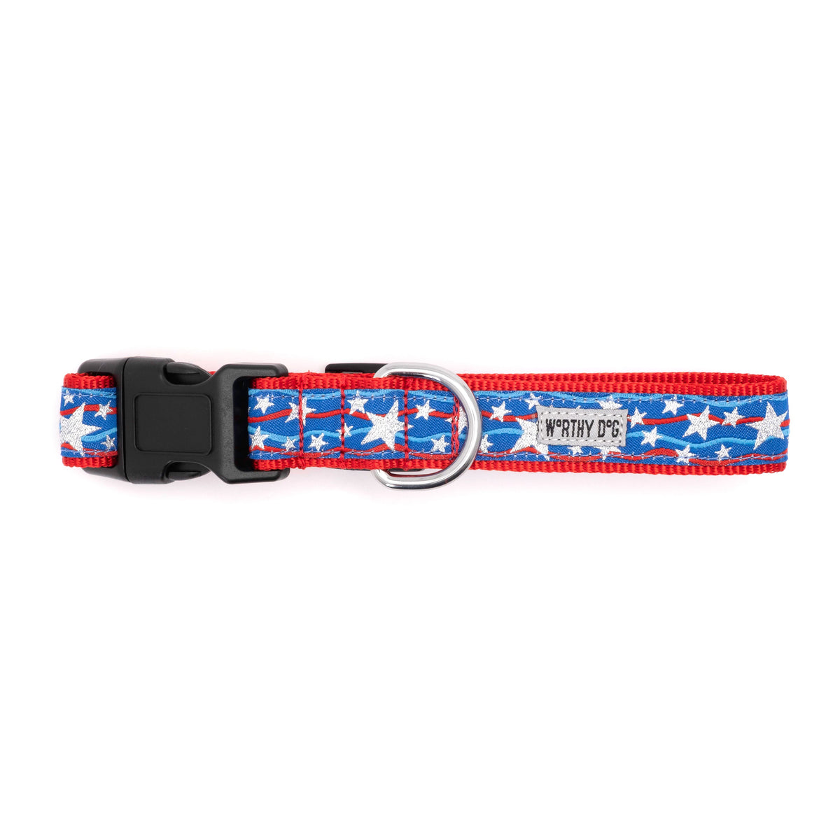Star Spangled Dog Dog Collar – Red/White/Blue, Sizes XS–XL