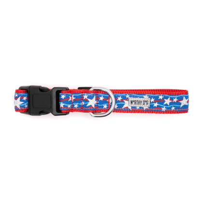 Star Spangled Dog Dog Collar – Red/White/Blue, Sizes XS–XL