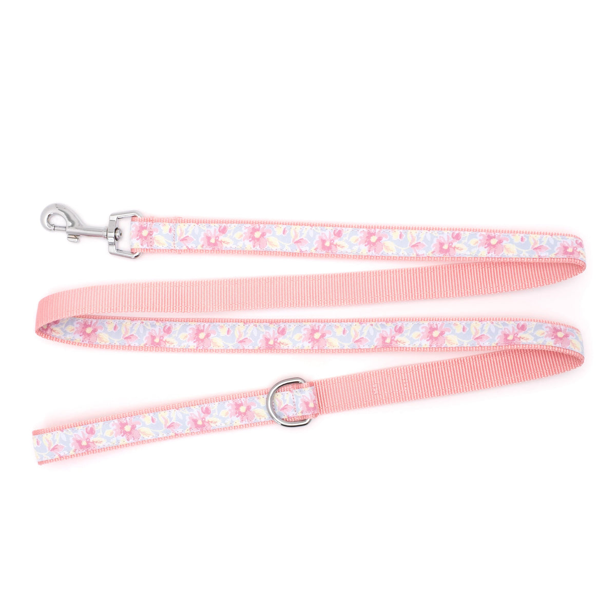 Fancy Floral blue ribbon and nylon dog leash, product view 2