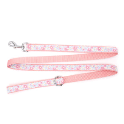 Fancy Floral blue ribbon and nylon dog leash, product view 2