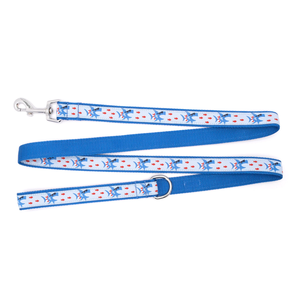 Sharkuterie blue ribbon and nylon dog leash, product view 2
