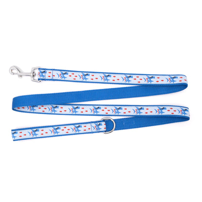 Sharkuterie blue ribbon and nylon dog leash, product view 2