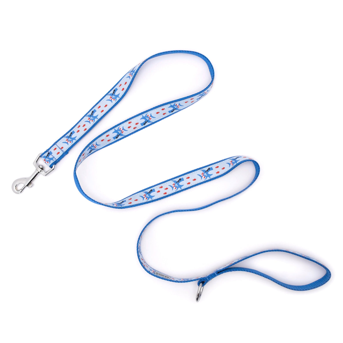 Sharkuterie blue ribbon and nylon dog leash, product view 3
