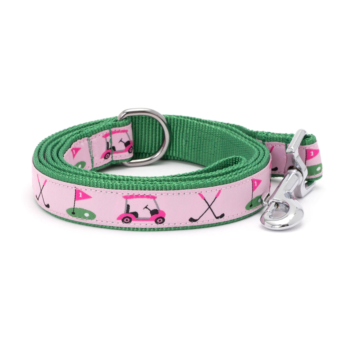 Golf Pattern Nylon Dog Leash — coiled pink option