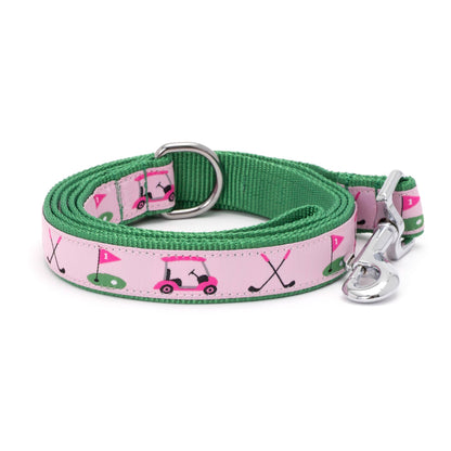 Golf Pattern Nylon Dog Leash — coiled pink option