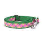 Bright Argyle pink/green ribbon and nylon dog leash, coiled leash