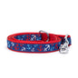 Anchors Ahoy red/white/blue ribbon and nylon dog leash, coiled leash