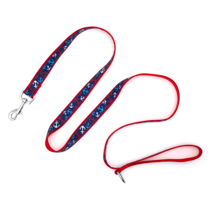 Anchors Ahoy red/white/blue ribbon and nylon dog leash, product view 3
