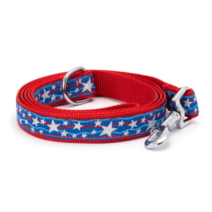 Star Spangled red/white/blue ribbon and nylon dog leash, coiled leash