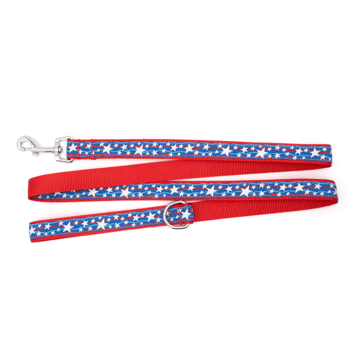 Star Spangled red/white/blue ribbon and nylon dog leash, product view 2