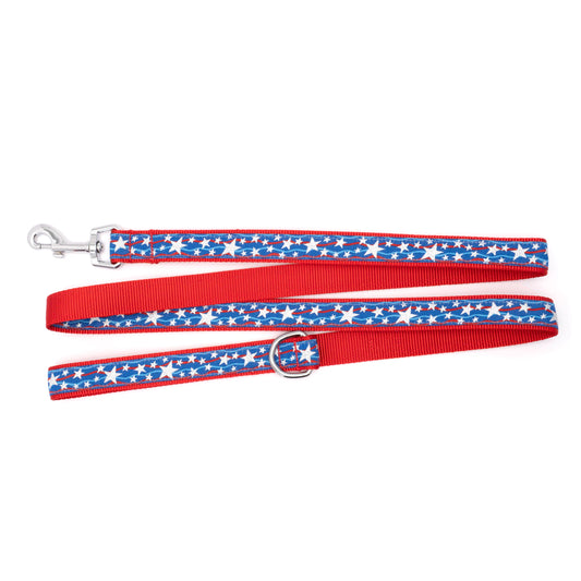Star Spangled red/white/blue ribbon and nylon dog leash, product view 2