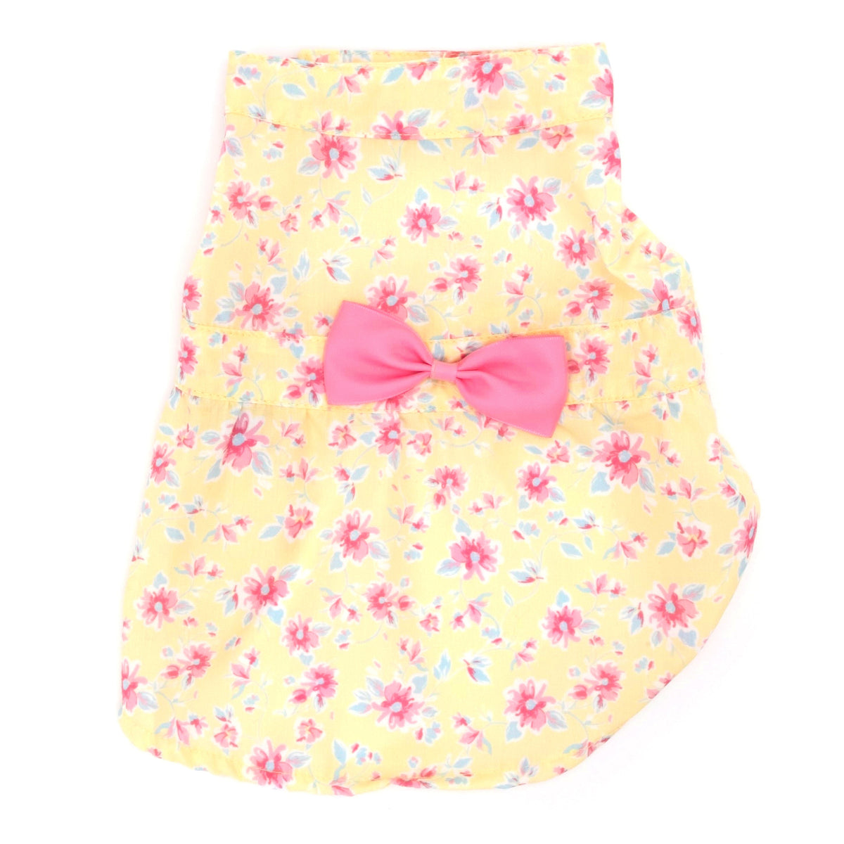Fancy Floral Dog Dress – Polyester, Yellow & Blue, Sizes XS–XXL