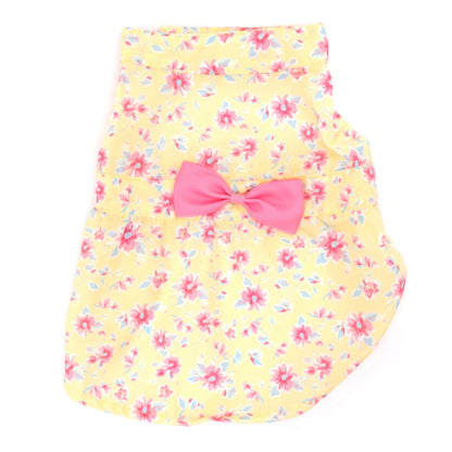 Fancy Floral Dog Dress – Polyester, Yellow & Blue, Sizes XS–XXL