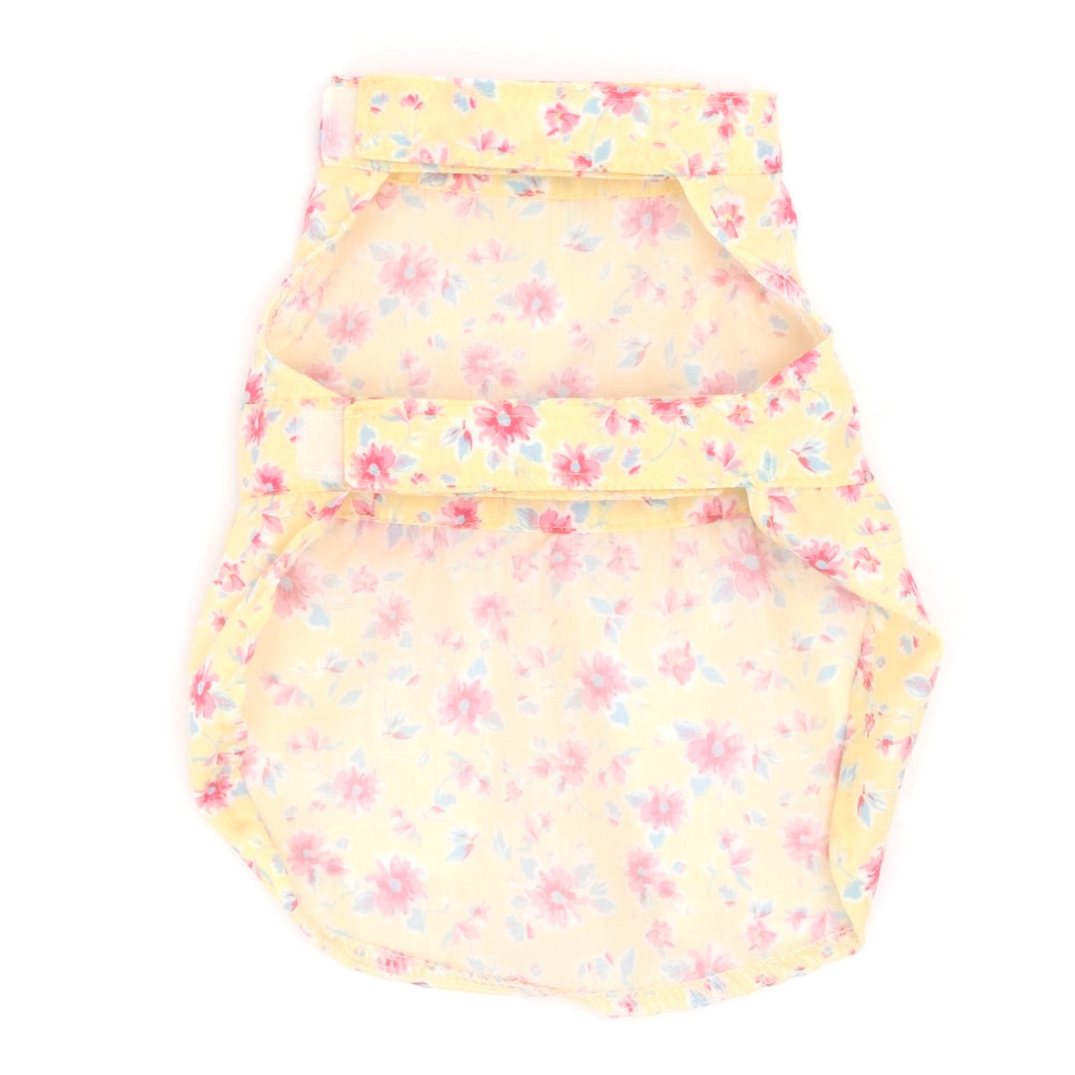 Fancy Floral Dog Dress – Polyester, Yellow & Blue, Sizes XS–XXL