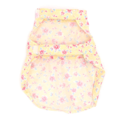 Fancy Floral Dog Dress – Polyester, Yellow & Blue, Sizes XS–XXL