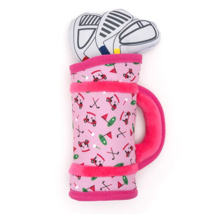 Golf Bag Squeaky Dog Toy, Pink golf bag front view