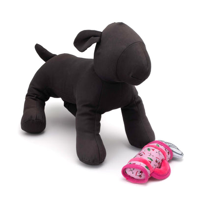 Golf Bag Squeaky Dog Toy, Pink golf bag beside a display dog