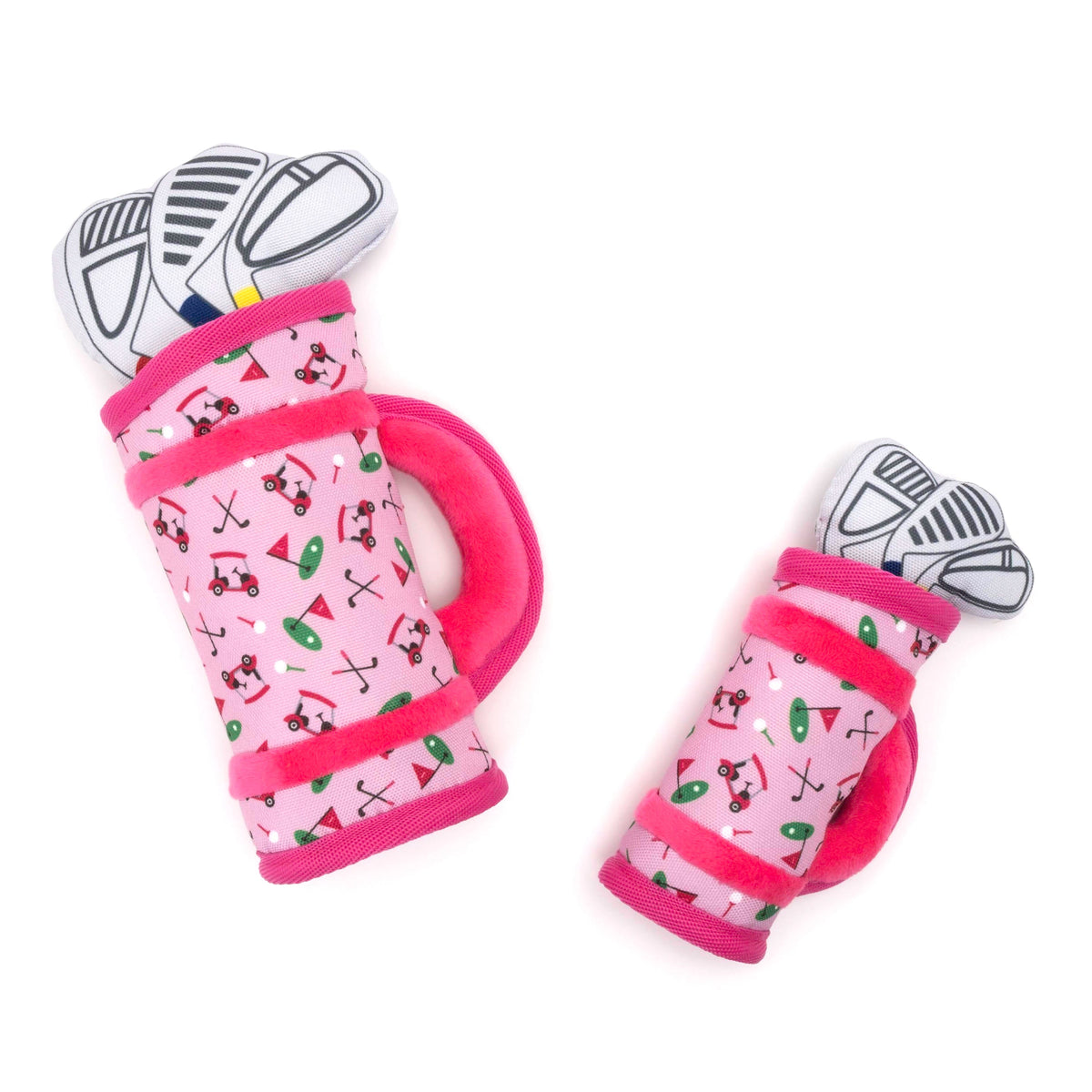 Golf Bag Squeaky Dog Toy, Pink Small and Large size comparison