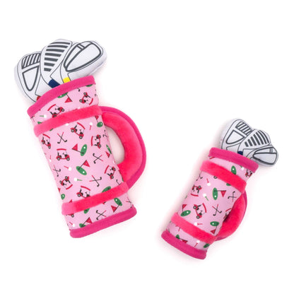 Golf Bag Squeaky Dog Toy, Pink Small and Large size comparison