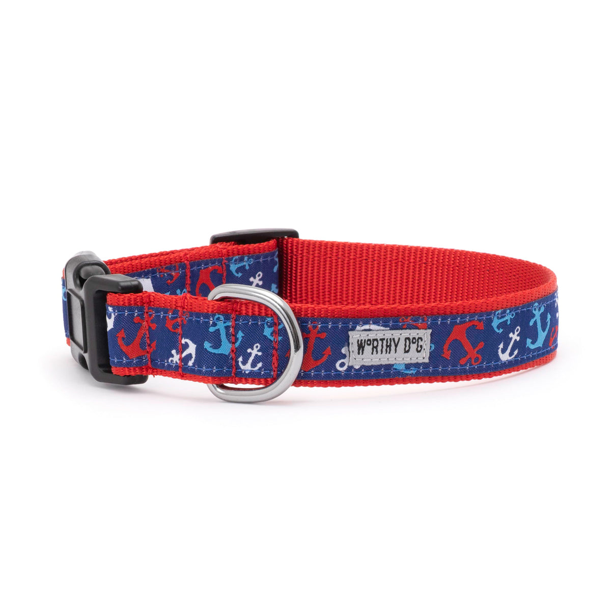 Anchors Ahoy Dog Dog Collar – Red/White/Blue, Sizes XS–XL