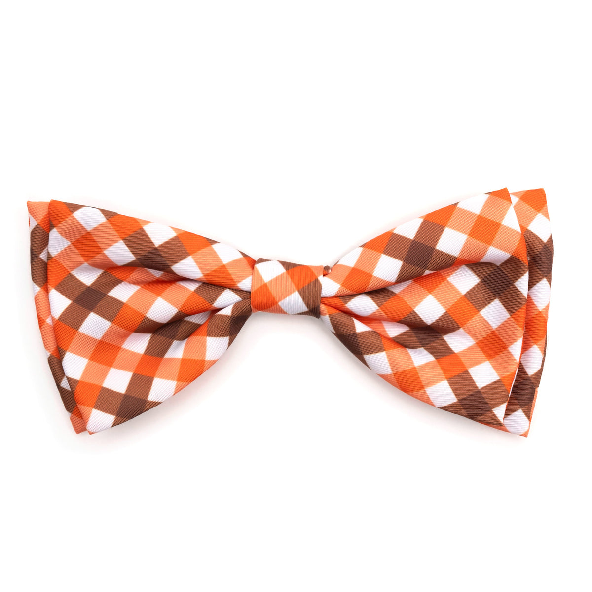 Fall Check Dog Bow Tie – Polyester, Brown/Orange, Sizes S, L